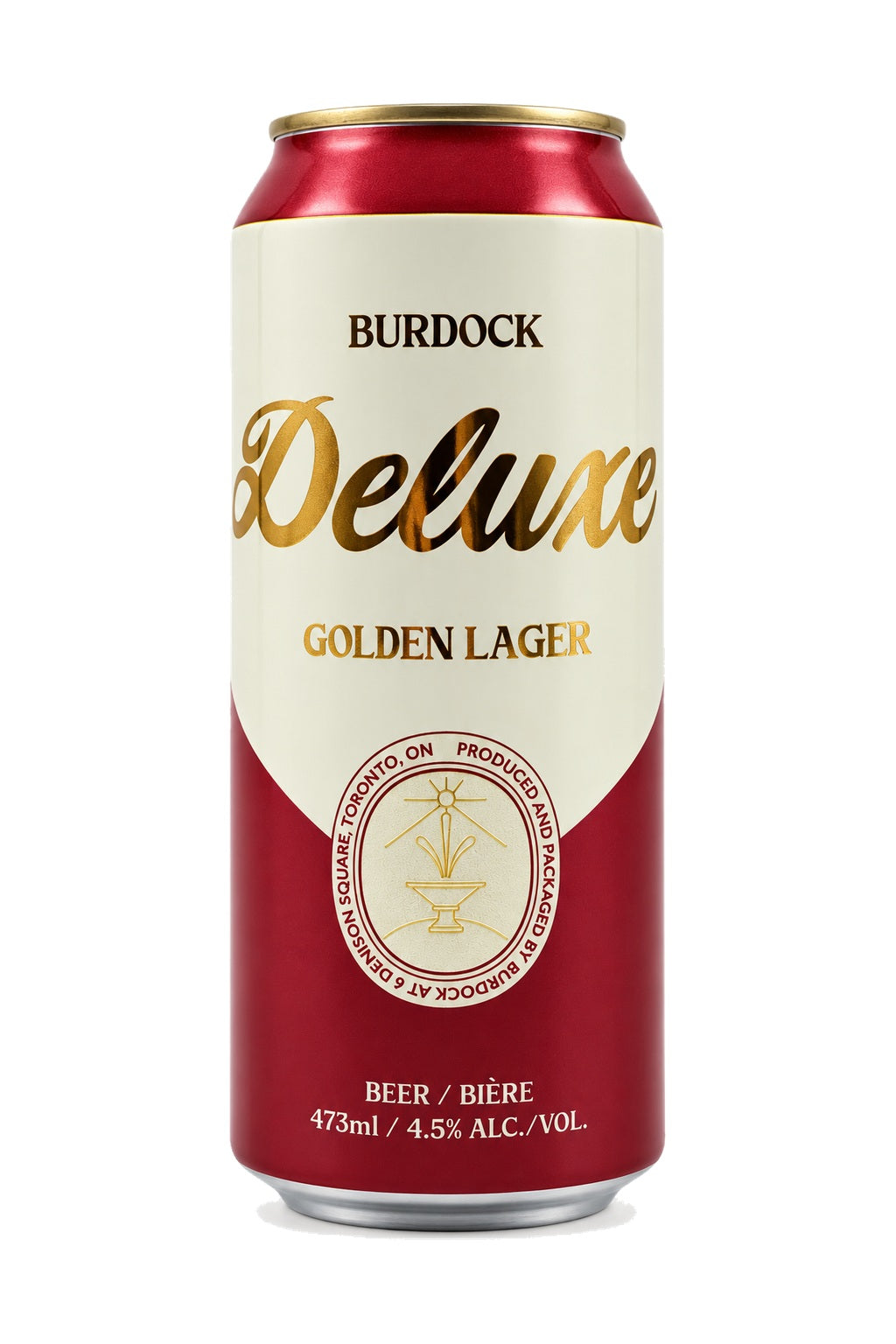 Burdock Brewing Deluxe Golden Lager Tall Can — single container on white