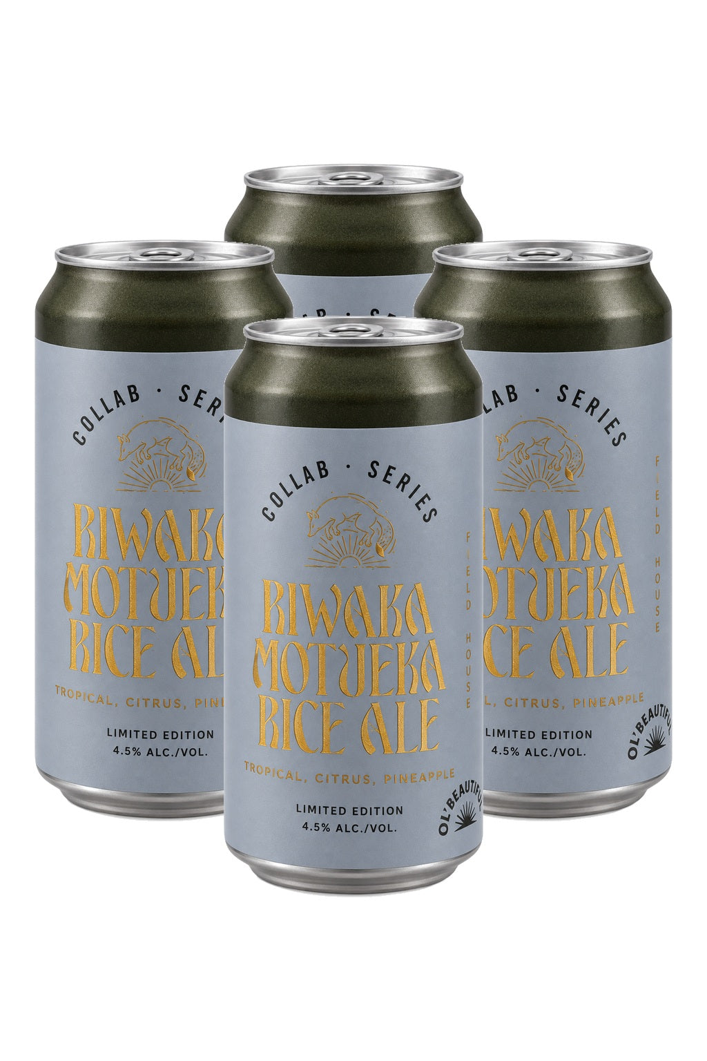 Field House x Ol' Beautiful Riwaka Rice Ale — 4-pack on white