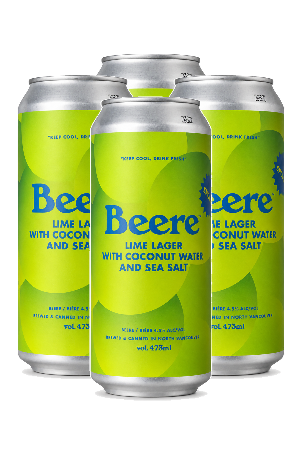 BEERE! SPORT LIME W/ COCONUT WATER — 4 x 473 ml