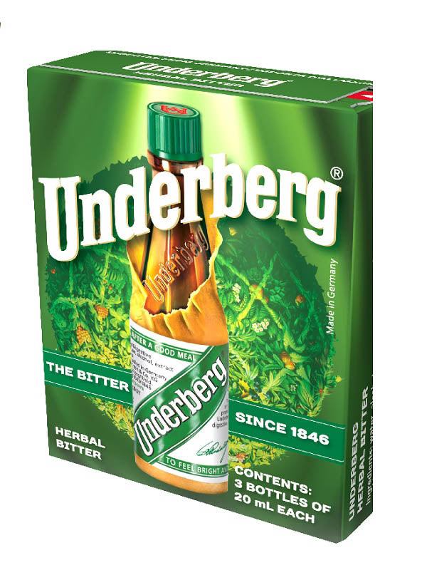 Underberg Herbal Digestive — three 20 ml bottles, accepted retail pack image