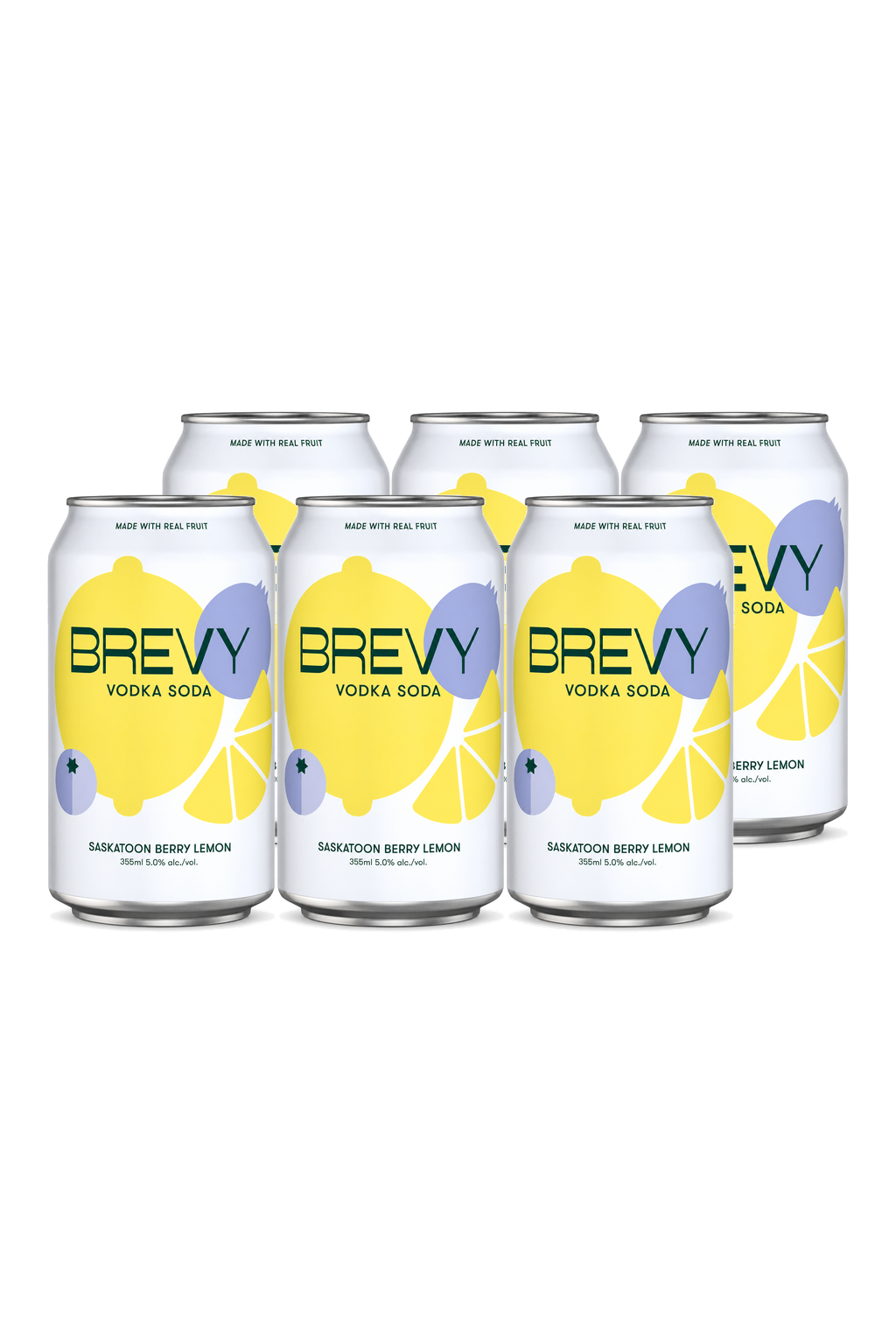 Brevy Vodka Soda Saskatoon Lemon — 6 x 355 ml